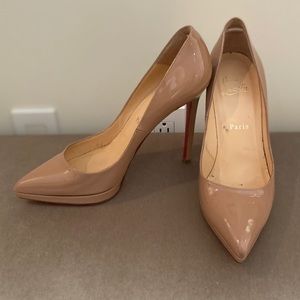 Louboutin Pigalle Plato Patent Leather Nude Shoes